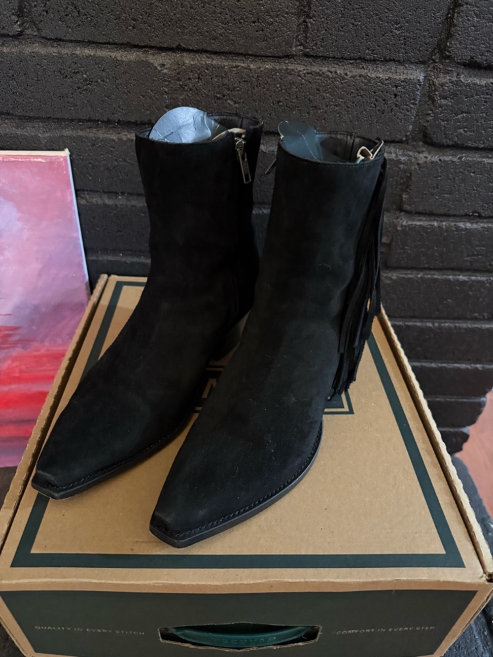 Tecovas Midnight Fringe Suede Ankle Booties Size 8.5 - Picture 4 of 7
